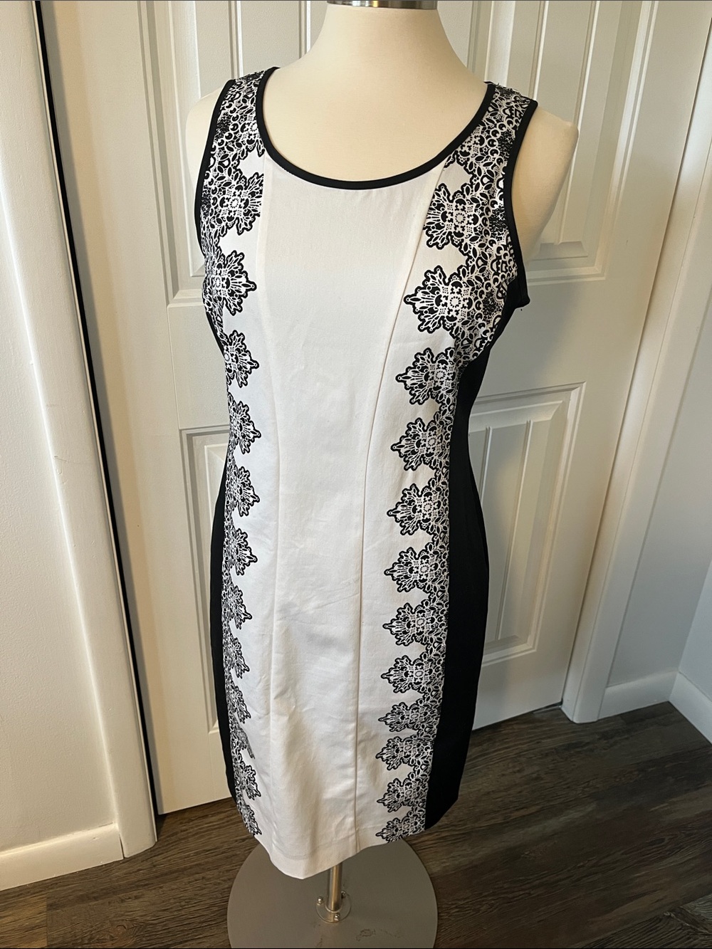 Worthington Black and White Lace Look-Trim Sheath Dress